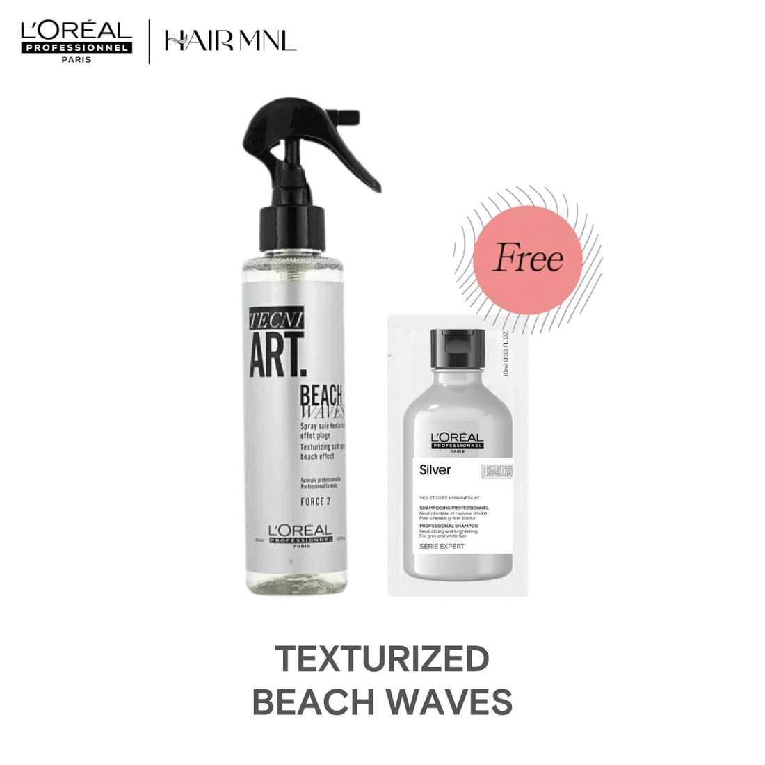 HairMNL L'Oreal Professionnel Tecni.Art Beach Waves 150ml with FREE L'Oréal Pro Serie Expert Silver Shampoo 10ml